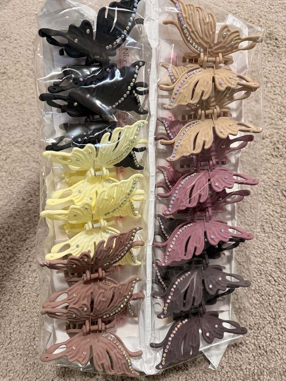 Nicole Miller 12 Piece Butterfly Hair Claw Clips with Rhinestones